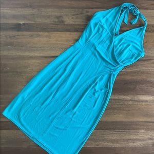 Express turquoise halter dress faux wrap size 6